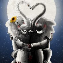 Impressões Giclée de “O elefante com o coração na Lua”